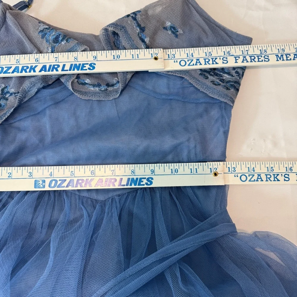 LoveShackFancy Avianna Dusty Blue Embroidered Tulle Maxi Dress